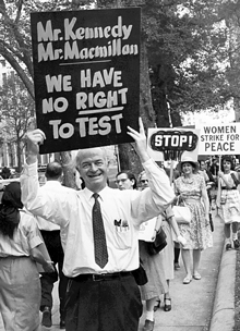 Participating in a peace demonstration at the White House, April 1962